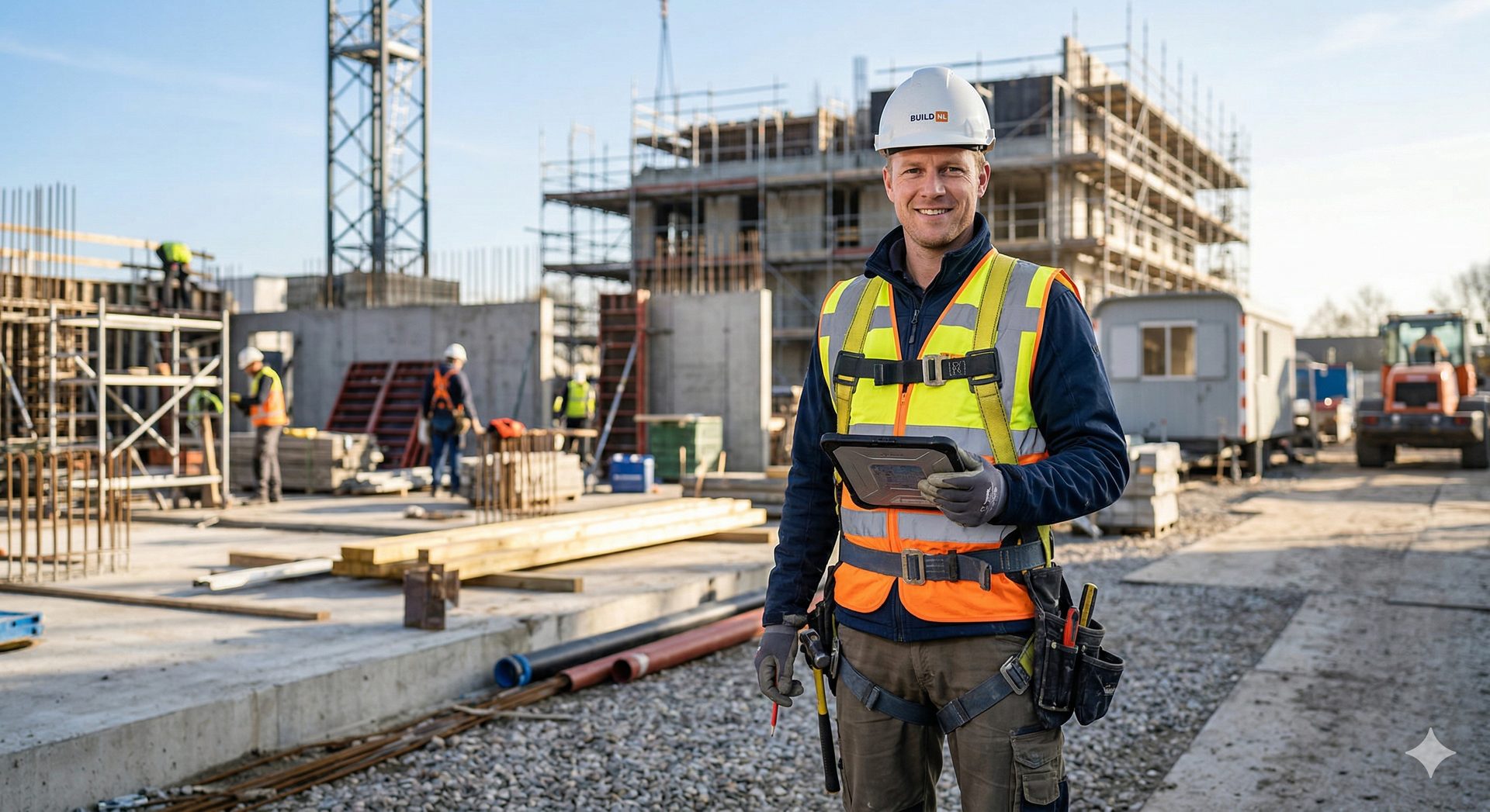 Vakman van TJ Bouwbedrijf op de bouwplaats